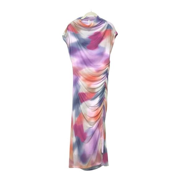 Anthropologie Dresses & Skirts - EUC Anthropologie The Maya Ruched Cowl Neck Dress Mesh Shirred Tie Dye Women M